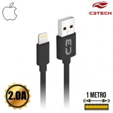 Cabo USB Lightning Emborrachado 2.0A 1m CB-L10BK C3 Tech Preto